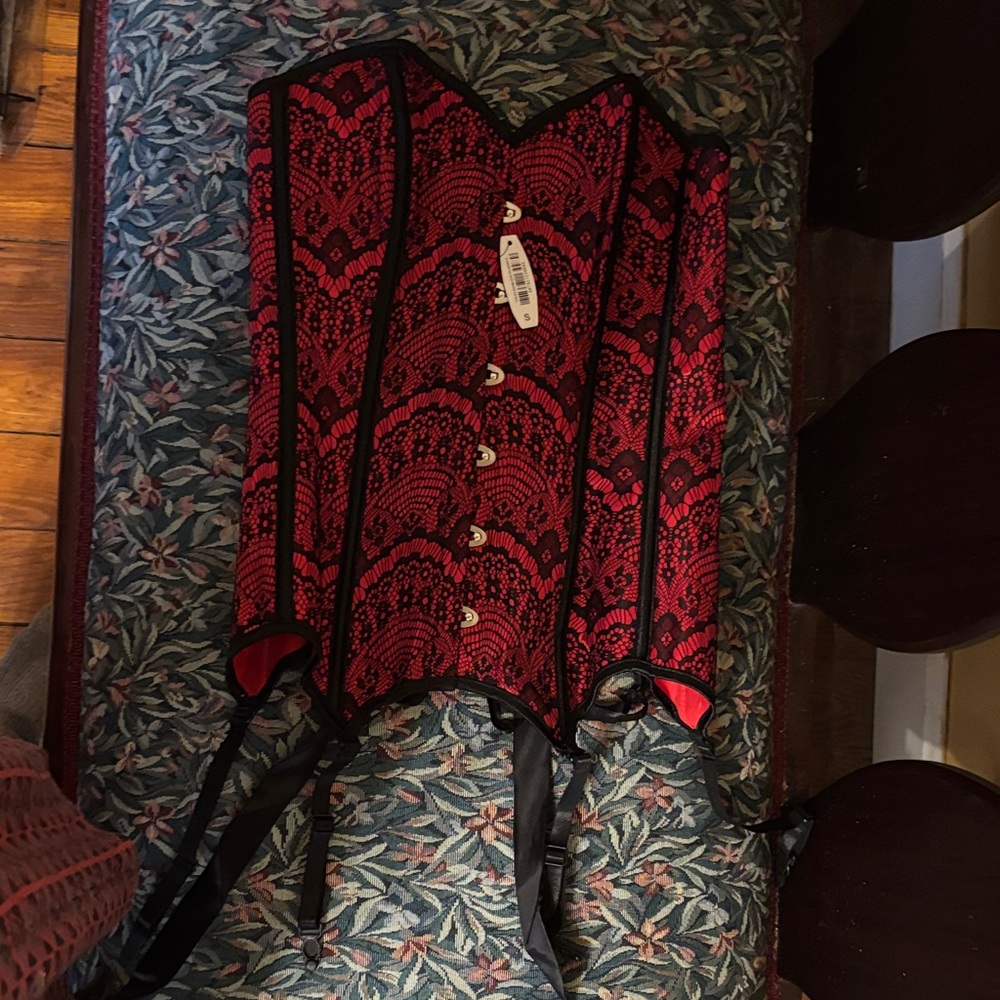Adore Me Red and Black Lace Corset